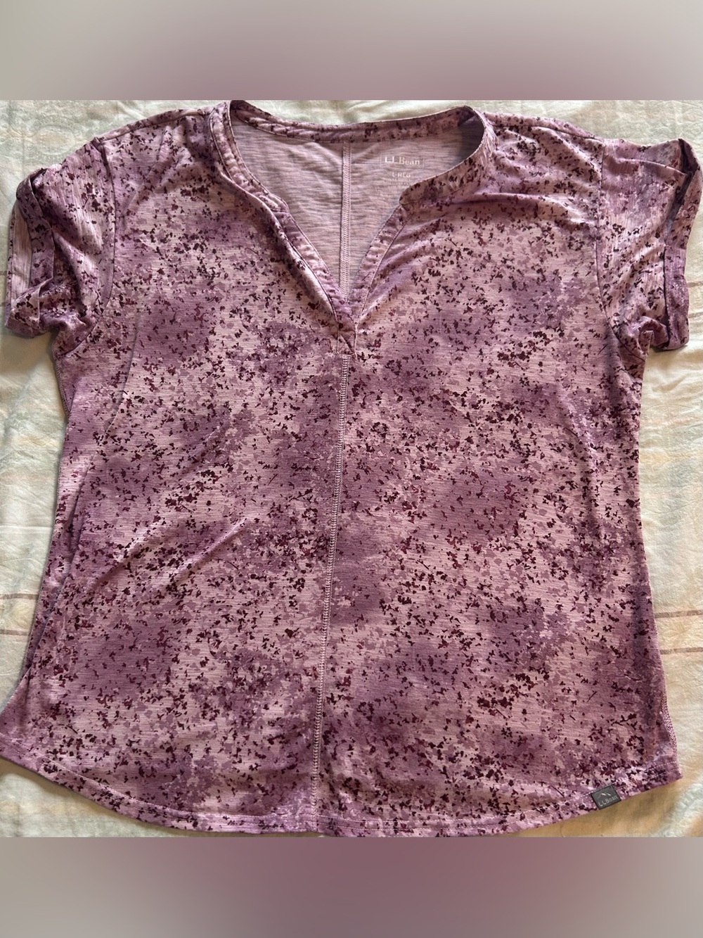 L.L. Beam Women's Streamside Tee, Short-Sleeve Splitneck Print Purple Splatter L